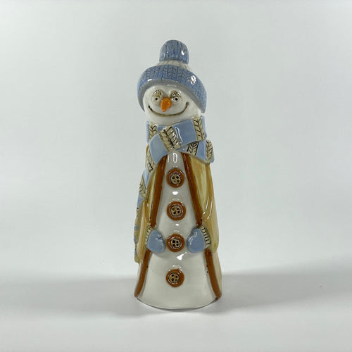 Handmade Ceramic Snowman with blue hat and scarf