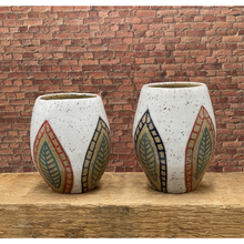 Load image into Gallery viewer, White Vases with Leaves set of 2 Hand Thrown and Handcrafted Pottery