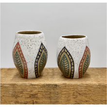 Load image into Gallery viewer, White Vases with Leaves set of 2 Hand Thrown and Handcrafted Pottery