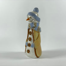 Load image into Gallery viewer, Handmade Ceramic Snowman with blue hat and scarf
