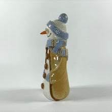 Load image into Gallery viewer, Handmade Ceramic Snowman with blue hat and scarf

