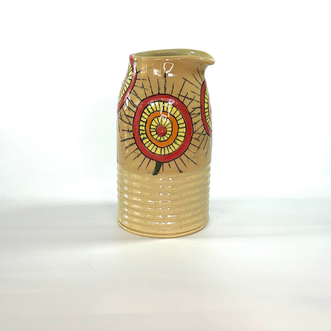 Sgraffito Yellow pitcher / Vase with Red Flowers