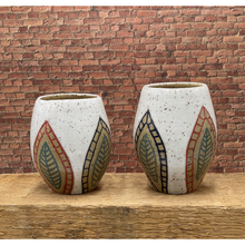 Load image into Gallery viewer, White Vases with Leaves set of 2 Hand Thrown and Handcrafted Pottery
